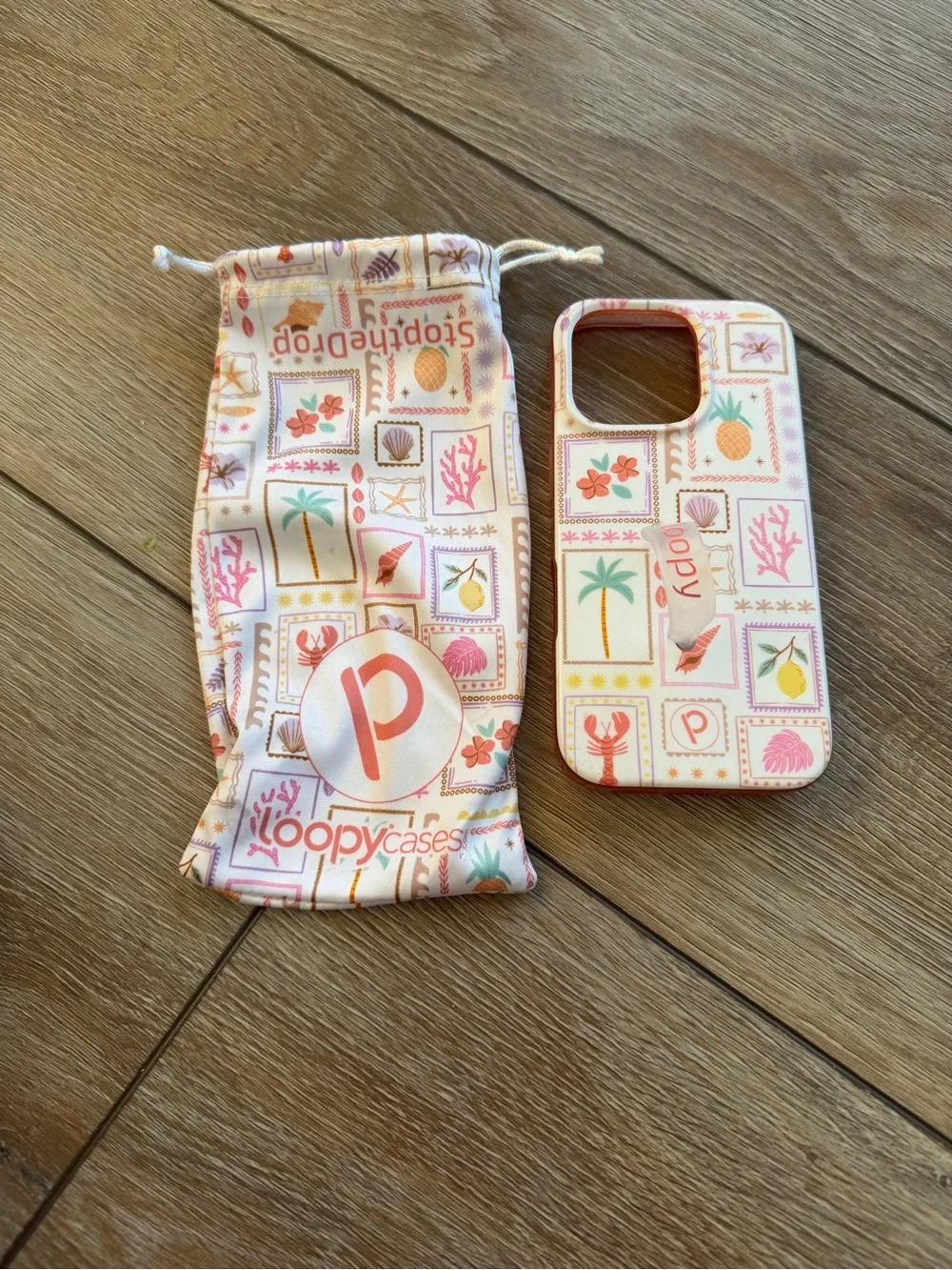 Loopy Case Pink White Coral Patterned iPhone Case with Pouch